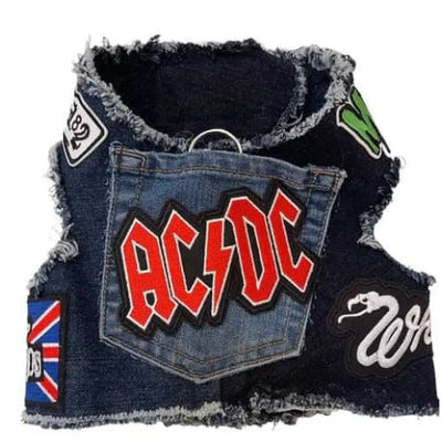 AC/DC Theme Upcycled Denim Rocker Dog Harness Vest MADE TO ORDER, NEW ARRIVAL