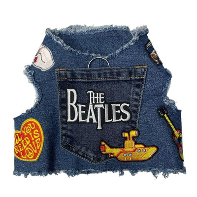 The Beatles Theme Upcycled Denim Rocker Dog Harness Vest MADE TO ORDER, NEW ARRIVAL