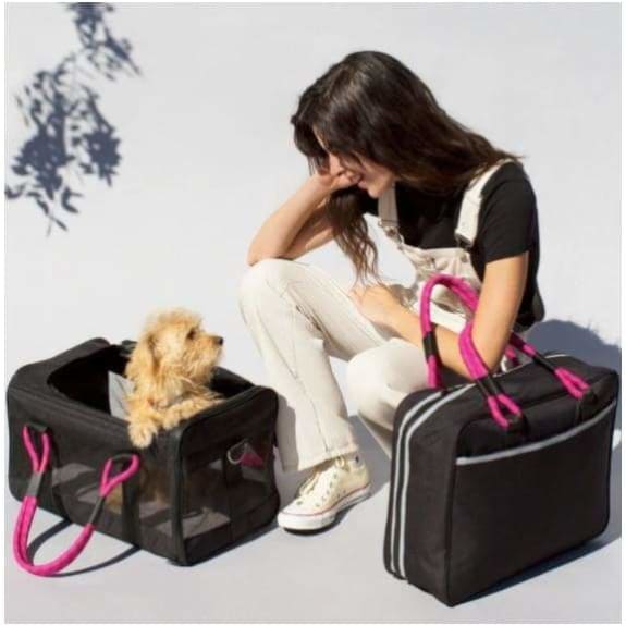 ROVERLUND Dog Tote Bag, Black/Magenta, Small