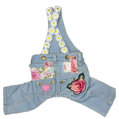 Daisies & Roses Dog Overalls with Patches MADE TO ORDER, NEW ARRIVAL