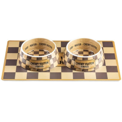 Checker Chewy Vuiton Bowls & Mat NEW ARRIVAL