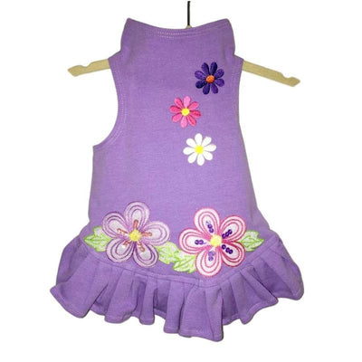 Purple Flower Power Dog Flounce Dress clothes for small dogs, cute dog apparel, cute dog clothes, cute dog dresses, dog apparel