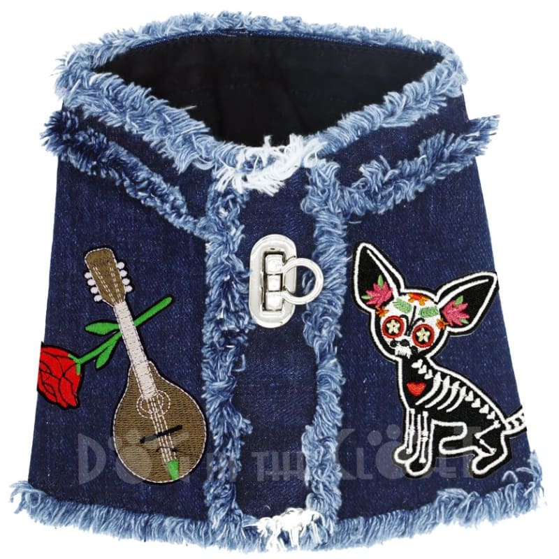 Day of The Dead Denim Dog Harness Vest MADE TO ORDER, NEW ARRIVAL