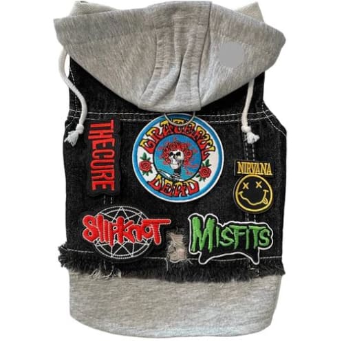 Grateful Dead Theme Denim Rocker Hoodie Dog Jacket HEADS OR TAILS JACKET, MADE TO ORDER, NEW ARRIVAL