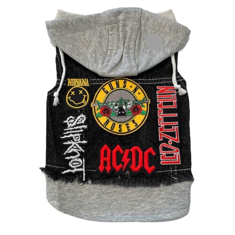 Guns N’ Roses Theme Denim Rocker Hoodie Dog Jacket HEADS OR TAILS JACKET, MADE TO ORDER, NEW ARRIVAL