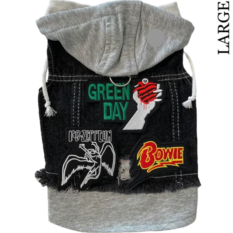 Green Day Theme Denim Rocker Hoodie Dog Jacket HEADS OR TAILS JACKET, MADE TO ORDER, NEW ARRIVAL