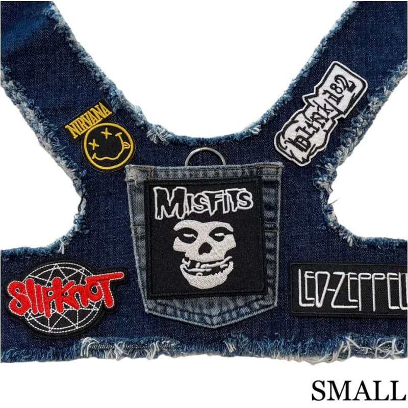 Misfits Theme Upcycled Denim Rocker Dog Harness Vest HEADS OR TAILS HARNESS, MADE TO ORDER, NEW ARRIVAL