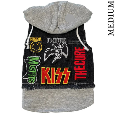 Led Zeppelin Theme Denim Rocker Hoodie Dog Jacket HEADS OR TAILS JACKET, MADE TO ORDER, NEW ARRIVAL