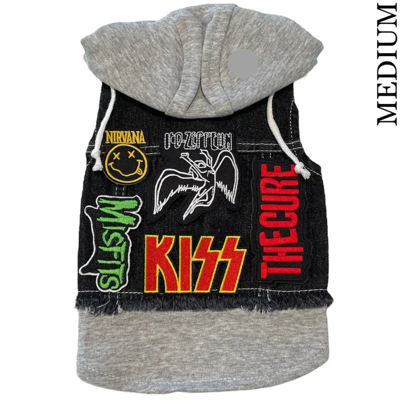 Led Zeppelin Theme Denim Rocker Hoodie Dog Jacket HEADS OR TAILS JACKET, MADE TO ORDER, NEW ARRIVAL