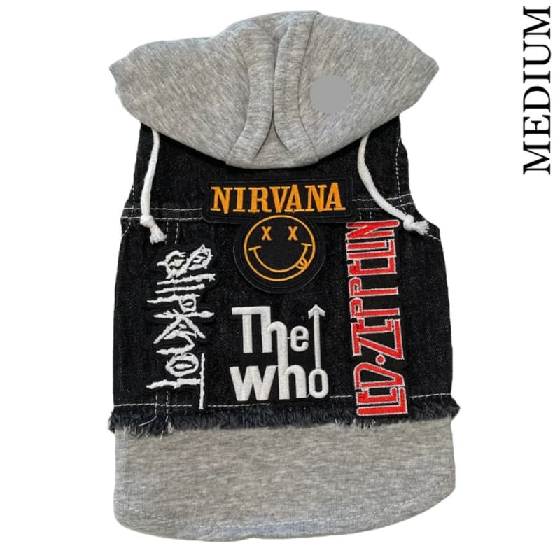 Nirvana Theme Denim Rocker Hoodie Dog Jacket HEADS OR TAILS JACKET, MADE TO ORDER, NEW ARRIVAL