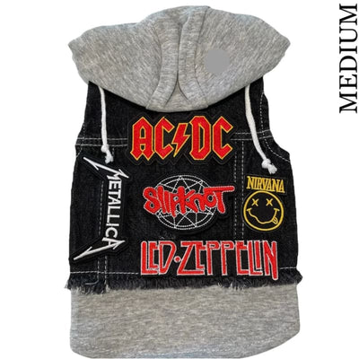 AC/DC Theme Denim Rocker Hoodie Dog Jacket HEADS OR TAILS JACKET, MADE TO ORDER, NEW ARRIVAL