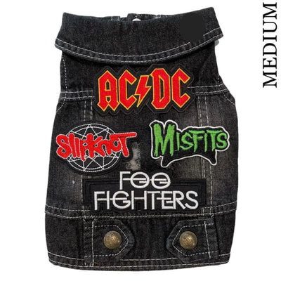AC/DC Theme Denim Rocker Dog Jacket HEADS OR TAILS JACKET, MADE TO ORDER