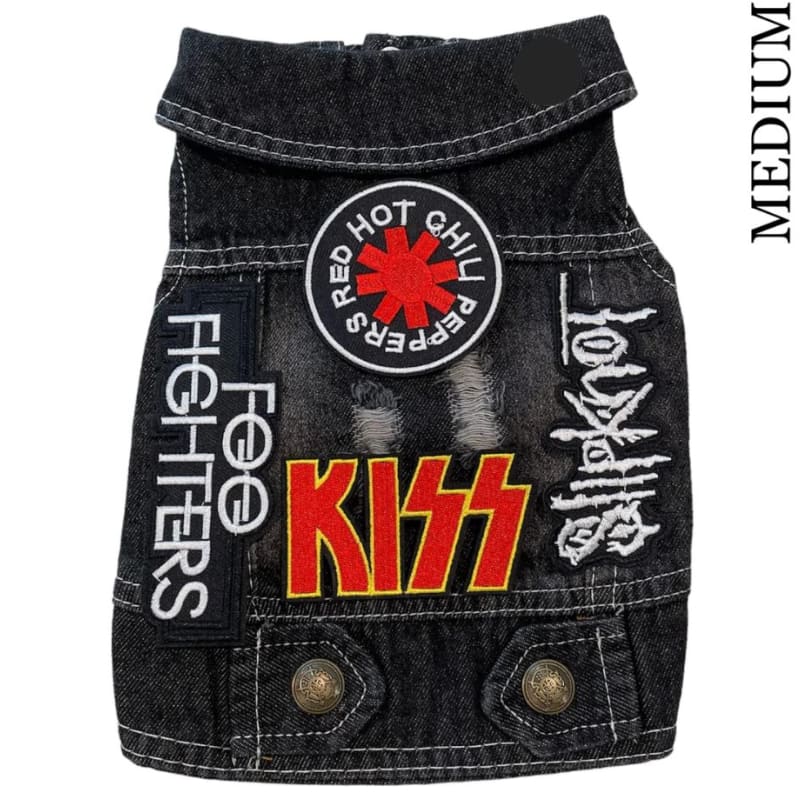 Red Hot Chili Peppers Theme Denim Rocker Dog Jacket HEADS OR TAILS JACKET, MADE TO ORDER