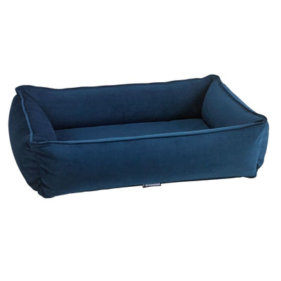 Bowsers Navy Microvelvet Urban Lounger Dog Bed Dog Beds bolster beds for dogs, BOWSERS, luxury dog beds, memory foam dog beds, orthopedic
