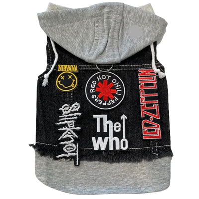 Red Hot Chili Peppers Theme Denim Rocker Hoodie Dog Jacket HEADS OR TAILS JACKET, MADE TO ORDER, NEW ARRIVAL
