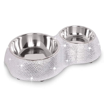 Silver Crystal Dog Diner Pet Bowls Feeders & Waterers