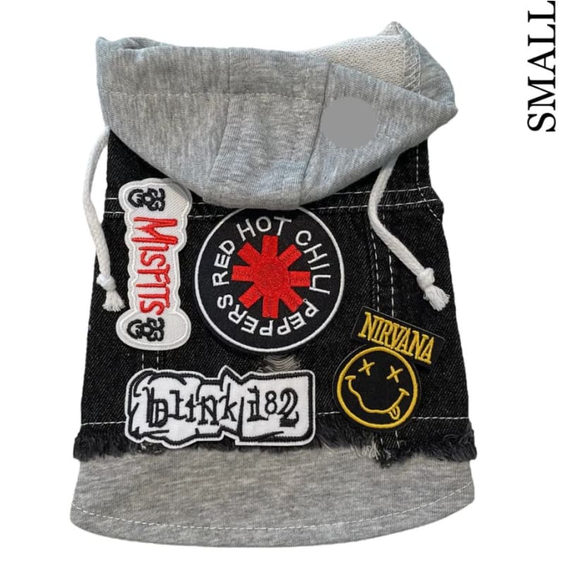 Red Hot Chili Peppers Theme Denim Rocker Hoodie Dog Jacket HEADS OR TAILS JACKET, MADE TO ORDER, NEW ARRIVAL
