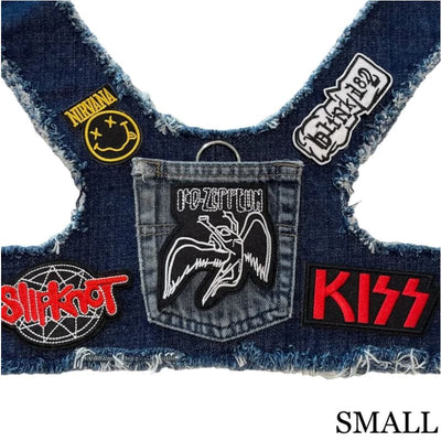 Led Zeppelin Theme Upcycled Denim Rocker Dog Harness Vest HEADS OR TAILS HARNESS, MADE TO ORDER