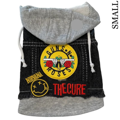Guns N’ Roses Theme Denim Rocker Hoodie Dog Jacket HEADS OR TAILS JACKET, MADE TO ORDER, NEW ARRIVAL