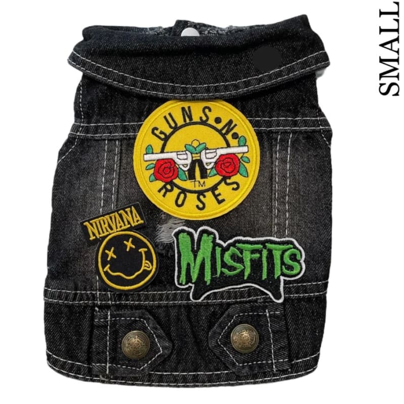 Guns N Roses Theme Denim Rocker Dog Jacket HEADS OR TAILS JACKET, MADE TO ORDER