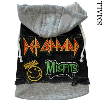 Def Leppard Theme Denim Rocker Hoodie Dog Jacket HEADS OR TAILS JACKET, MADE TO ORDER, NEW ARRIVAL