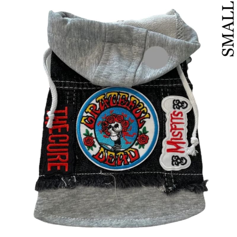 Grateful Dead Theme Denim Rocker Hoodie Dog Jacket HEADS OR TAILS JACKET, MADE TO ORDER, NEW ARRIVAL