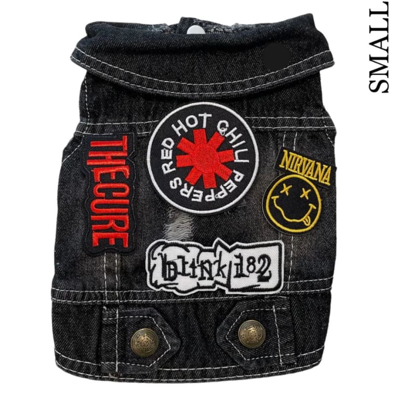 Red Hot Chili Peppers Theme Denim Rocker Dog Jacket HEADS OR TAILS JACKET, MADE TO ORDER