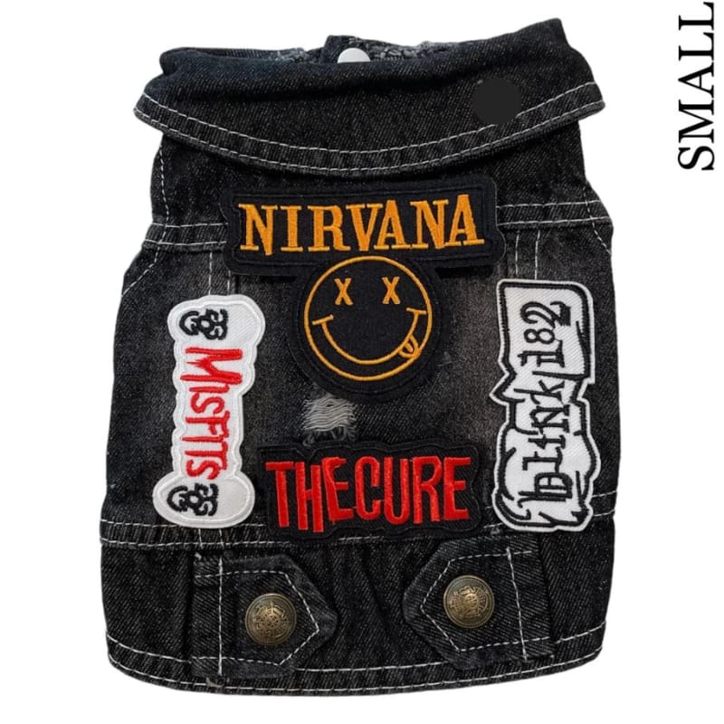Nirvana Theme Denim Rocker Dog Jacket HEADS OR TAILS JACKET, MADE TO ORDER