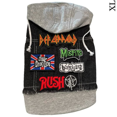 Def Leppard Theme Denim Rocker Hoodie Dog Jacket HEADS OR TAILS JACKET, MADE TO ORDER, NEW ARRIVAL