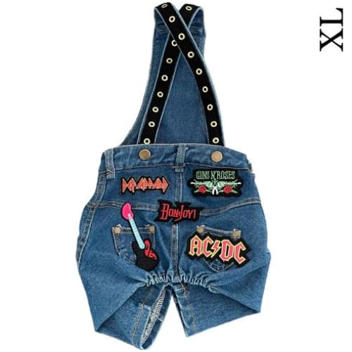 Rocker Denim Dog Overalls with Patches HEADS OR TAILS OVERALLS, MADE TO ORDER, NEW ARRIVAL
