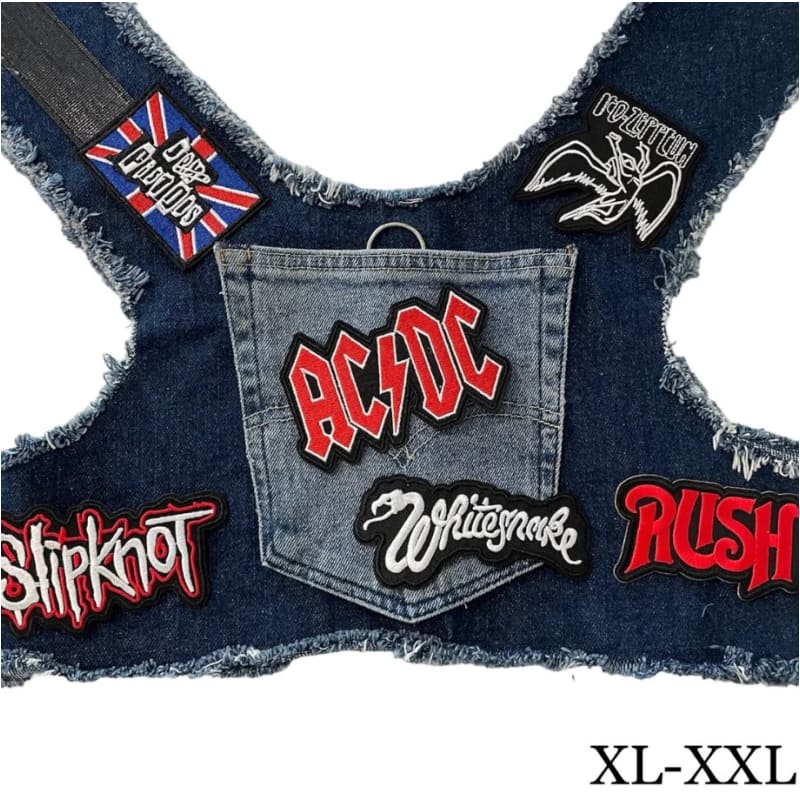AC/DC Theme Upcycled Denim Rocker Dog Harness Vest HEADS OR TAILS HARNESS, MADE TO ORDER