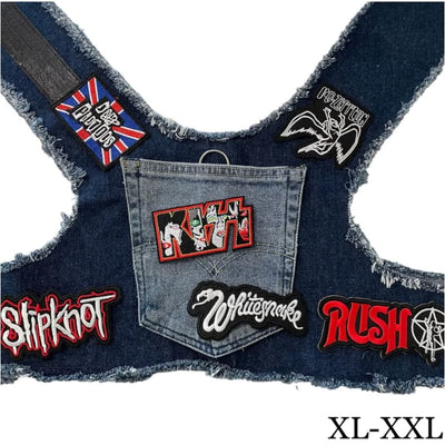 KISS Theme Upcycled Denim Rocker Dog Harness Vest HEADS OR TAILS HARNESS, MADE TO ORDER, NEW ARRIVAL