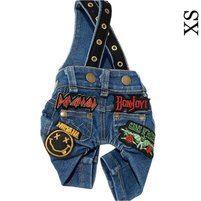 Rocker Denim Dog Overalls with Patches HEADS OR TAILS OVERALLS, MADE TO ORDER, NEW ARRIVAL