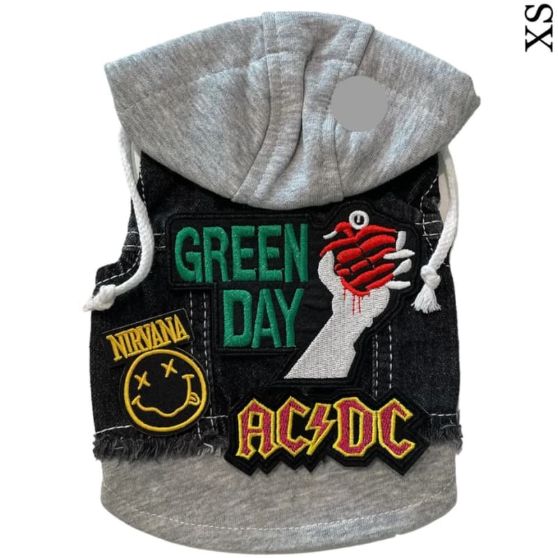 Green Day Theme Denim Rocker Hoodie Dog Jacket HEADS OR TAILS JACKET, MADE TO ORDER, NEW ARRIVAL