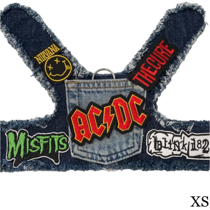 AC/DC Theme Upcycled Denim Rocker Dog Harness Vest HEADS OR TAILS HARNESS, MADE TO ORDER
