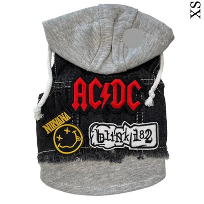 AC/DC Theme Denim Rocker Hoodie Dog Jacket HEADS OR TAILS JACKET, MADE TO ORDER, NEW ARRIVAL