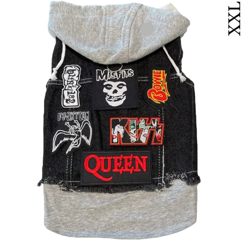Misfits Theme Denim Rocker Hoodie Dog Jacket HEADS OR TAILS JACKET, MADE TO ORDER, NEW ARRIVAL