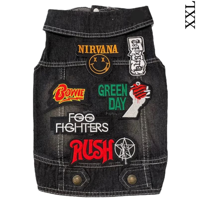 Nirvana Theme Denim Rocker Dog Jacket HEADS OR TAILS JACKET, MADE TO ORDER