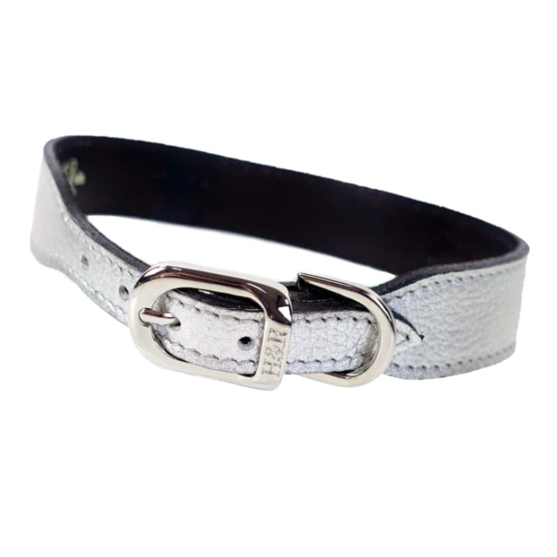- After Eight Italian Leather Dog Collar In Silver Metallic