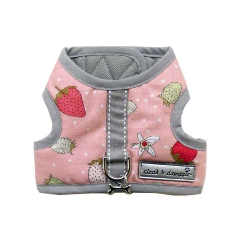 2-Piece Pink Strawberry Harness Vest Dress clothes for small dogs, cute dog apparel, cute dog clothes, cute dog dresses, dog apparel