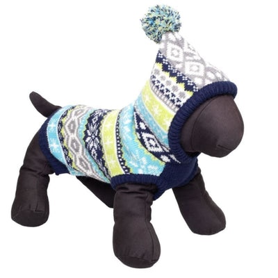 Blue Fairisle Hoodie Dog Sweater clothes for small dogs, cute dog apparel, cute dog clothes, dog apparel, dog hoodies