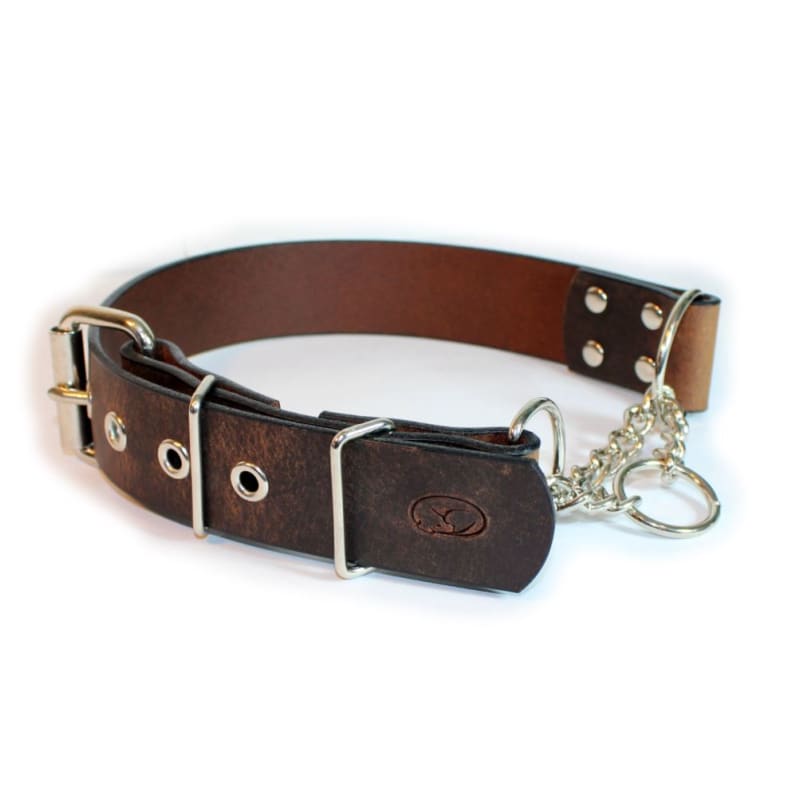 Big Dog Adjustable 1.5 Dark Brown Leather Martingale Chain Dog Collar NEW ARRIVAL