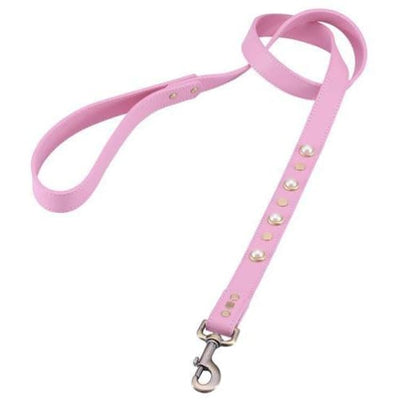 Boho Glass Pearl Genuine Leather Pink Dog Collar bling dog collars, cute dog collar, dog collars, fun dog collars, leather dog collars