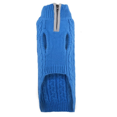 - Cable Knit Zip Blue Dog Sweater