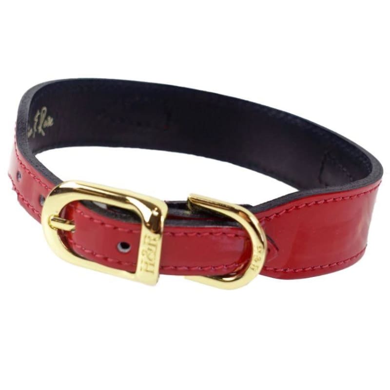 - Holiday Crystal Bit Dog Collar in Red Patent & Gold genuine leather dog collars HARTMAN & ROSE luxury dog collars