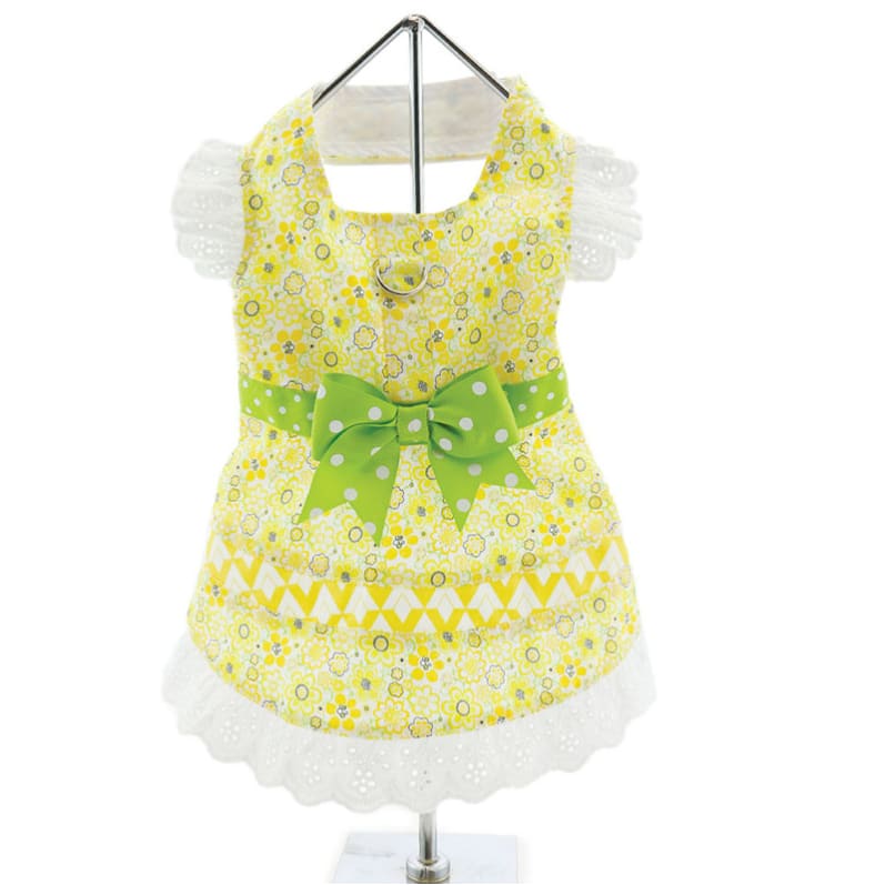 - Emily Yellow Floral & Lace Dog Dress With Matching Leash New Arrival