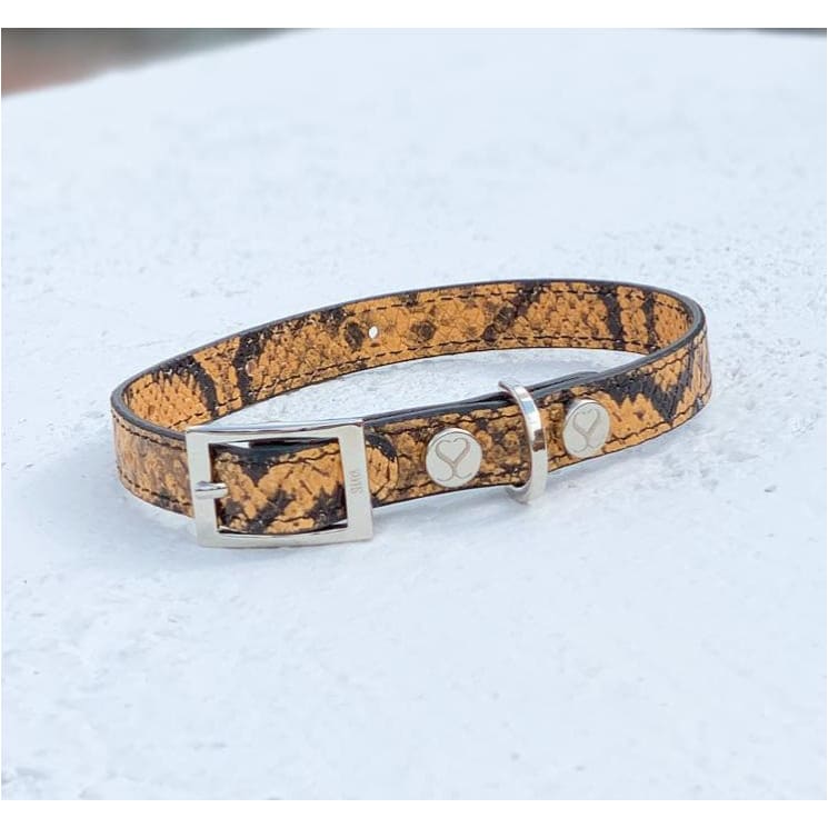 The Taylor Collar & Leash Collection - Embossed Yellow & Black Italian Leather NEW ARRIVAL