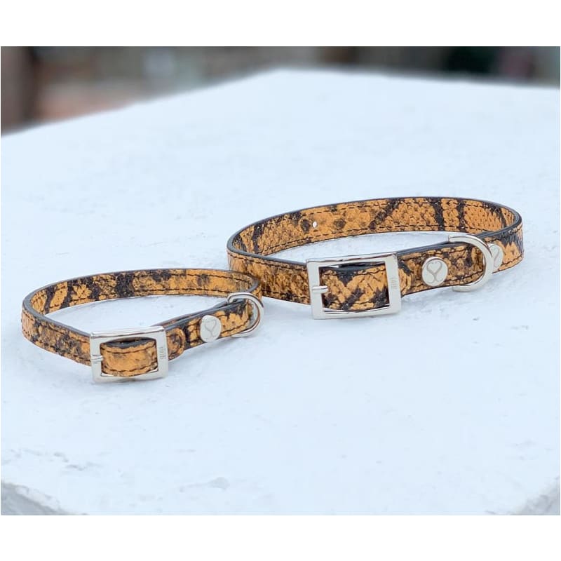 The Taylor Collar & Leash Collection - Embossed Yellow & Black Italian Leather NEW ARRIVAL