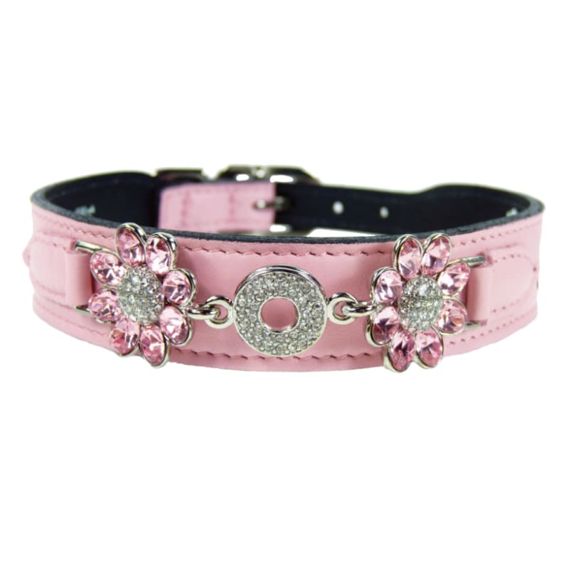 - Daisy Italian Leather Dog Collar In Sweet Pink