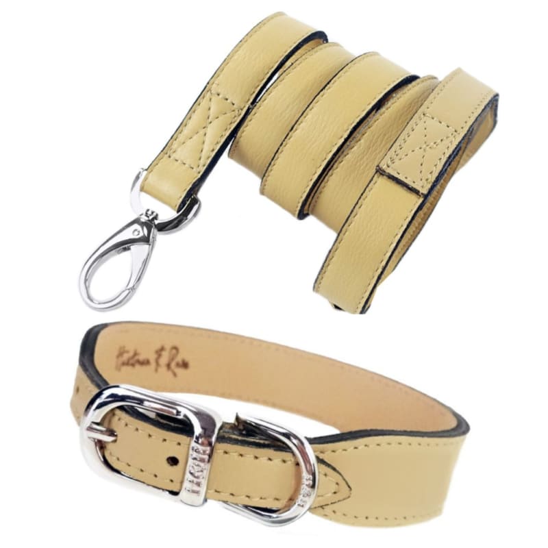Italian Leather Dog Collar in Vanilla & Nickel